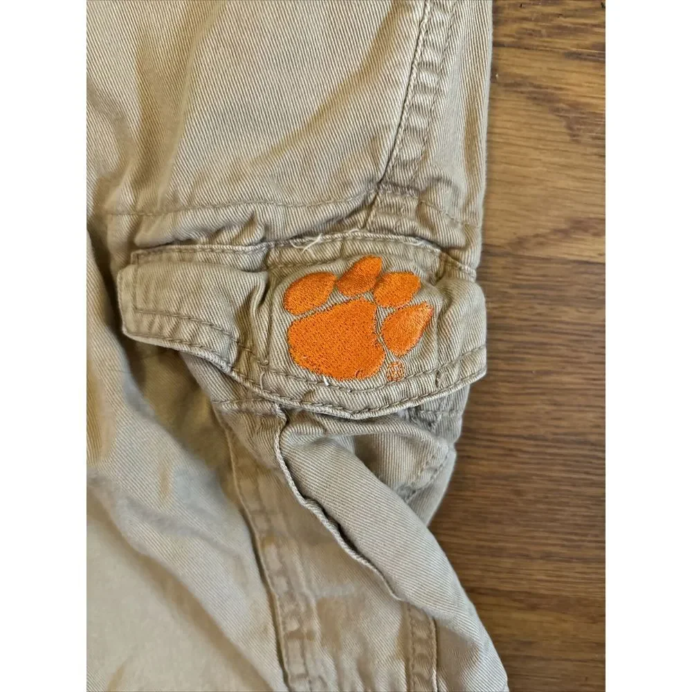 Clemson Tigers Cargo Shorts Youth Boys Size 12 / 14‎ Football Khaki Embroidered
